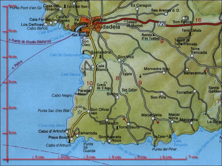 Kartenausschnitt der Urlaubskarte Menorca