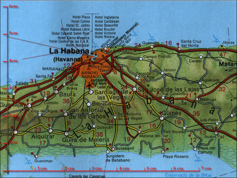 Kartenausschnitt der Urlaubskarte Kuba