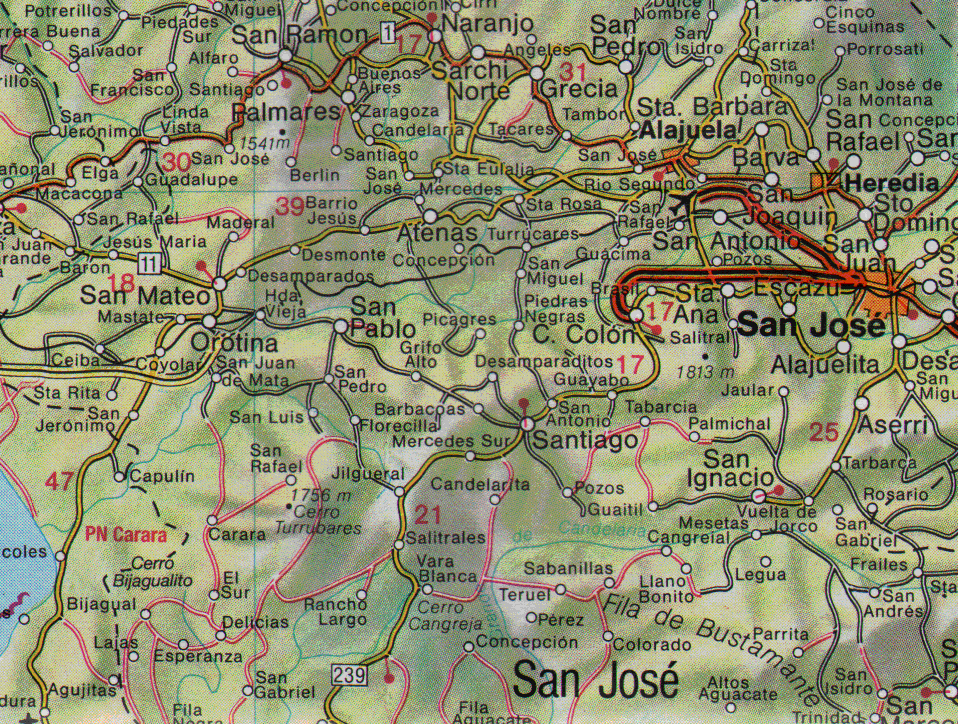 Kartenausschnitt der Urlaubskarte Costa Rica